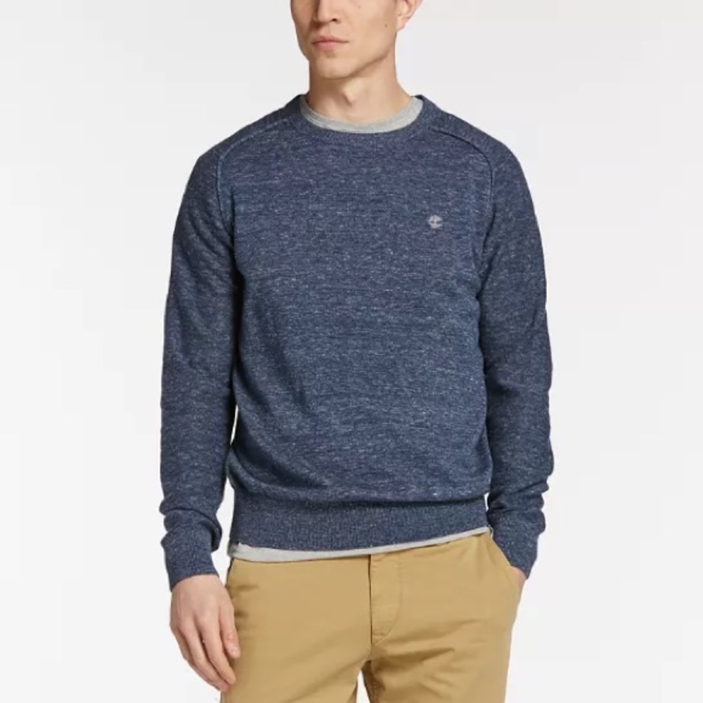 Timberland Men's Williams River Cotton Crewneck Sweater Marled Blue Large L